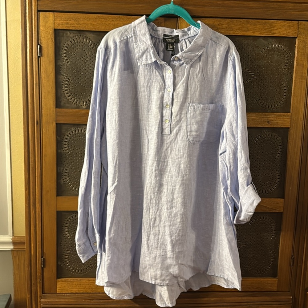 Jones New York Soft Blue Linen Blouse